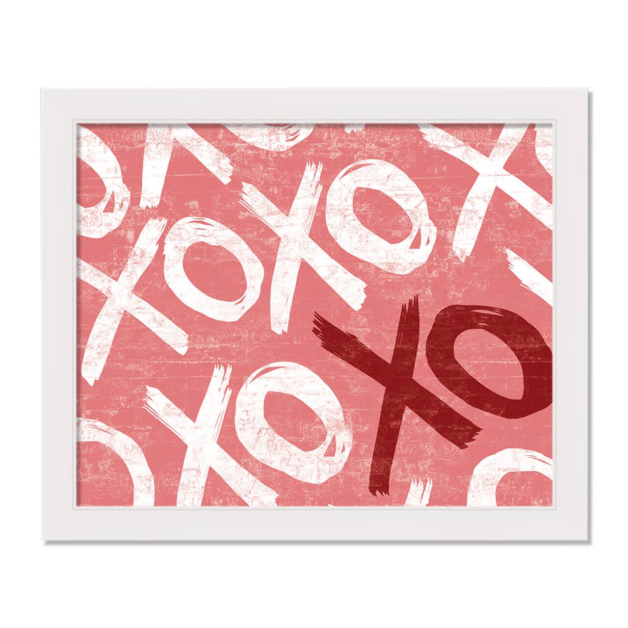 Distressed XO Typography 20" x 16" White Framed Print Under Plexiglass